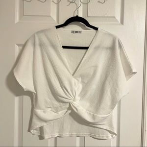 White Twist Front Crop Top Shirt Zara Size Medium